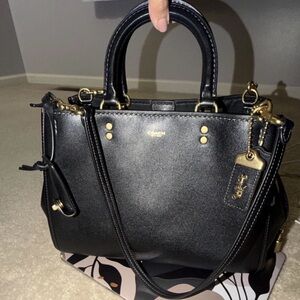 Coach Rogue 31 Black Leather Satchel with Brass Hardware